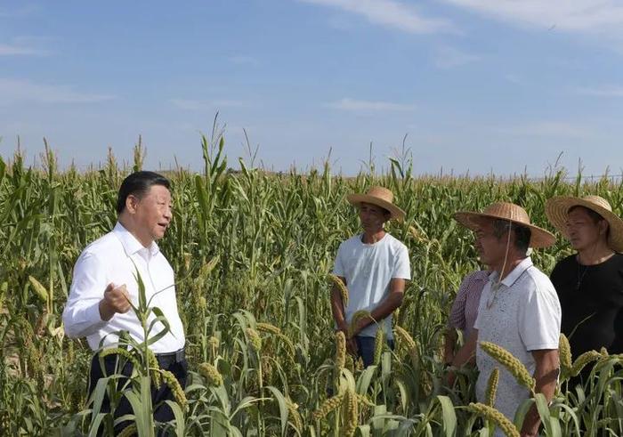 2021年9月13日，习近平总书记在陕西省米脂县银州街道高西沟村考察时，同农民亲切交流。新华社记者 谢环驰 摄