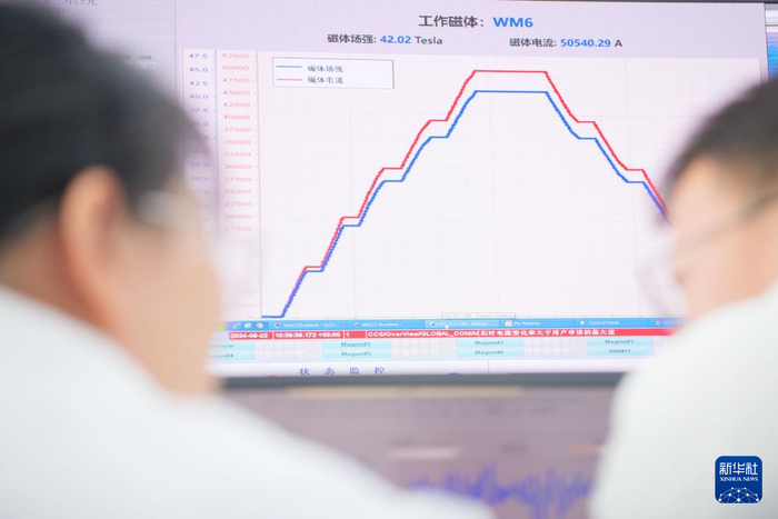 9月22日，在中国科学院合肥物质科学研究院强磁场科学中心，科研人员在中控室内交流。新华社记者 张端 摄