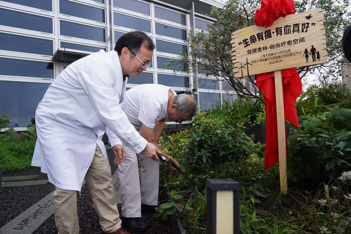 医生代表与患者代表共同种下山茶花树和栀子花树。