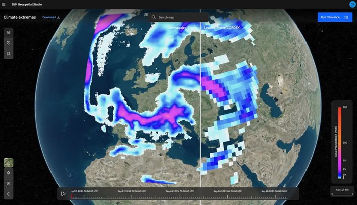 图示：在 IBM Geospatial Studio 上对降水进行降尺度处理。（来源：IBM）