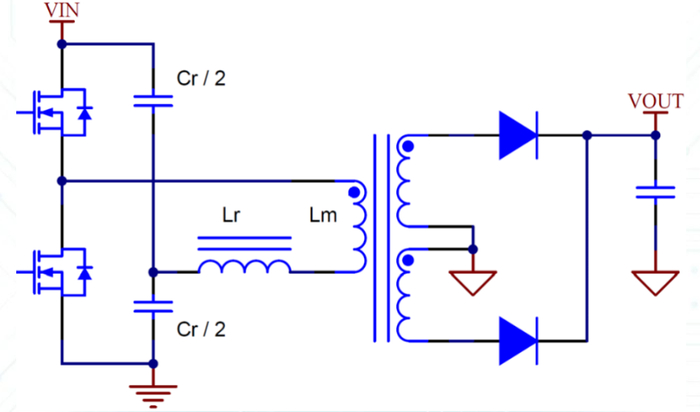 图 1. 具有分裂谐振电容器的半桥 
