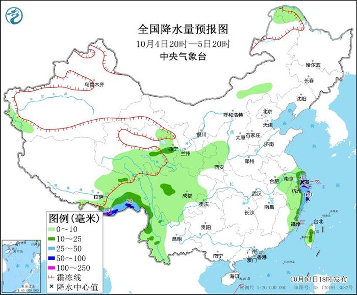 图4 全国降水量预报图（10月4日20时-5日20时）