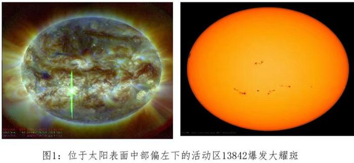 位于太阳表面中部偏左下的活动区13842爆发大耀斑（图片由漠河气象局提供）