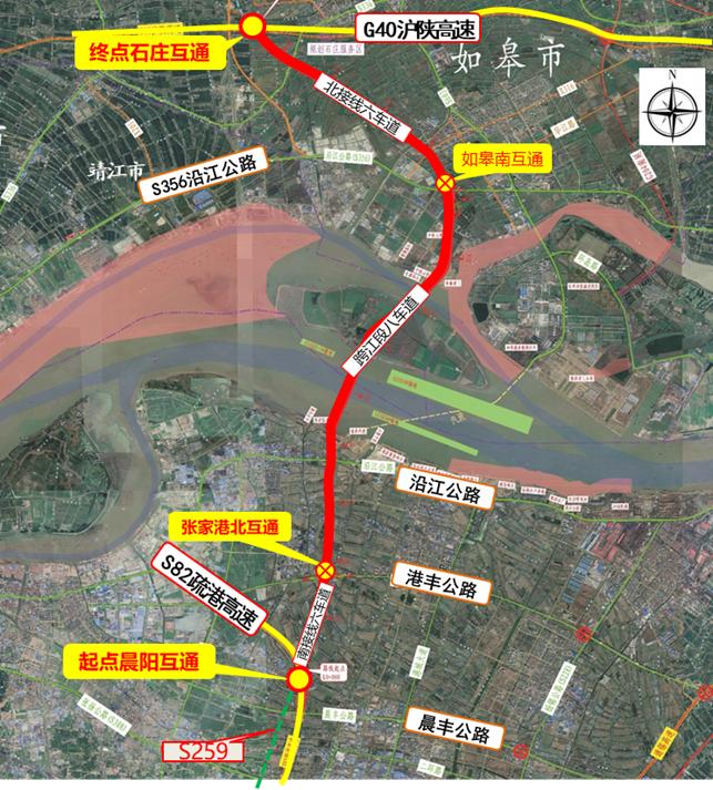 张靖皋长江大桥线路示意图。图/受访者提供