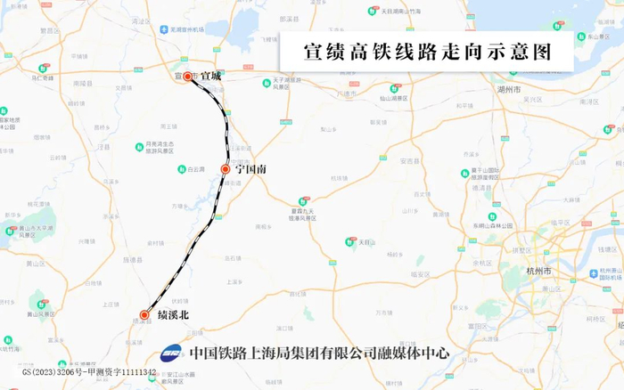 宣绩高铁线路走向示意图　殷超　制图