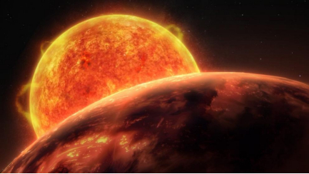 ▲艺术想象图（制图：石琰）新发现的类似火星大小的超短周期系外行星。