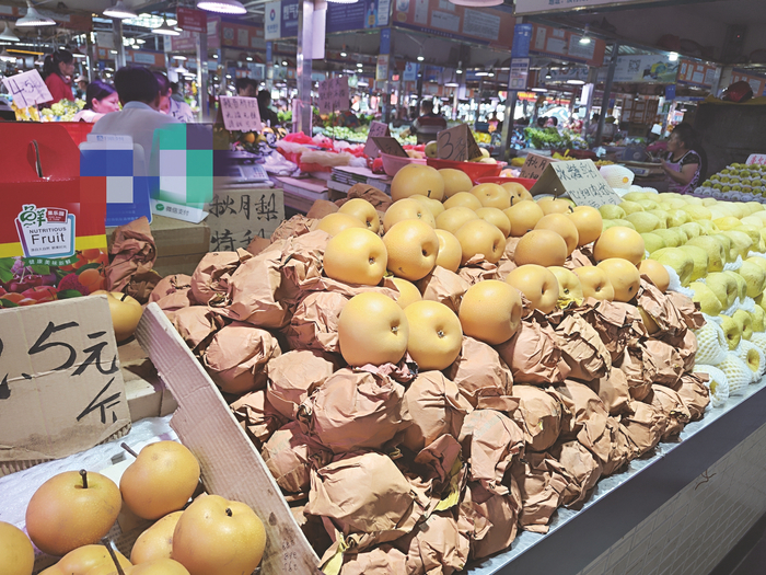     ▲秋月梨受市民青睐。    本报记者黎兆齐 摄