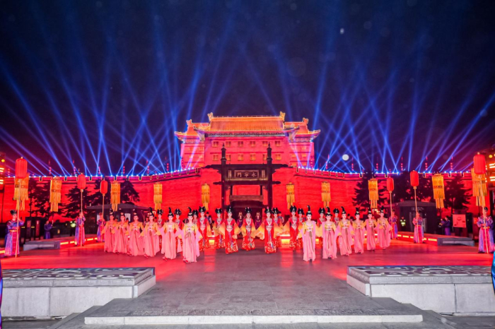 10月14日晚，“长安之夜”中外文化交流活动上的大唐迎宾礼表演 主办方供图