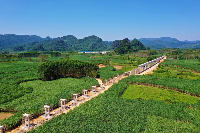 广西柳州，灌区工程建设中