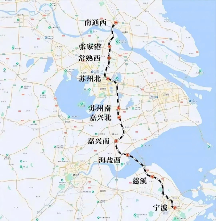 通苏嘉甬铁路线路示意图。