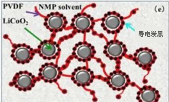 浆料微观结构示意图（PVDF粘结剂为例）