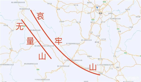 哀牢山与无量山的示意图