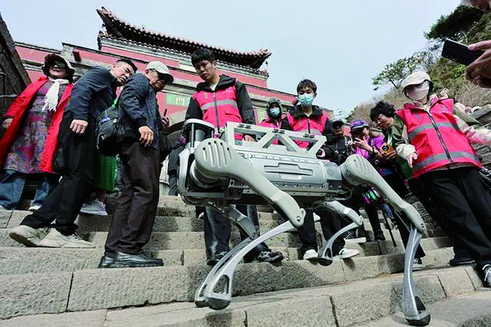     正在泰山进行测试的机器狗 新华社发