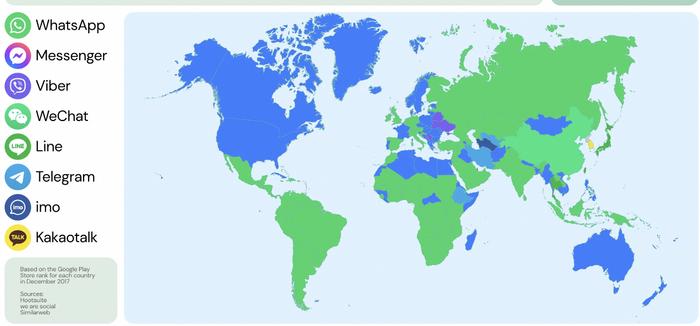 （全球主流即时通讯App 分布）