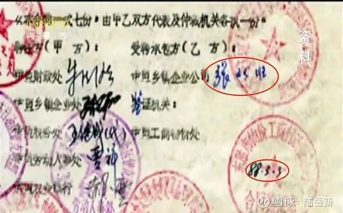 （张双旺重建乡镇企业时期合同影像，图源水印）