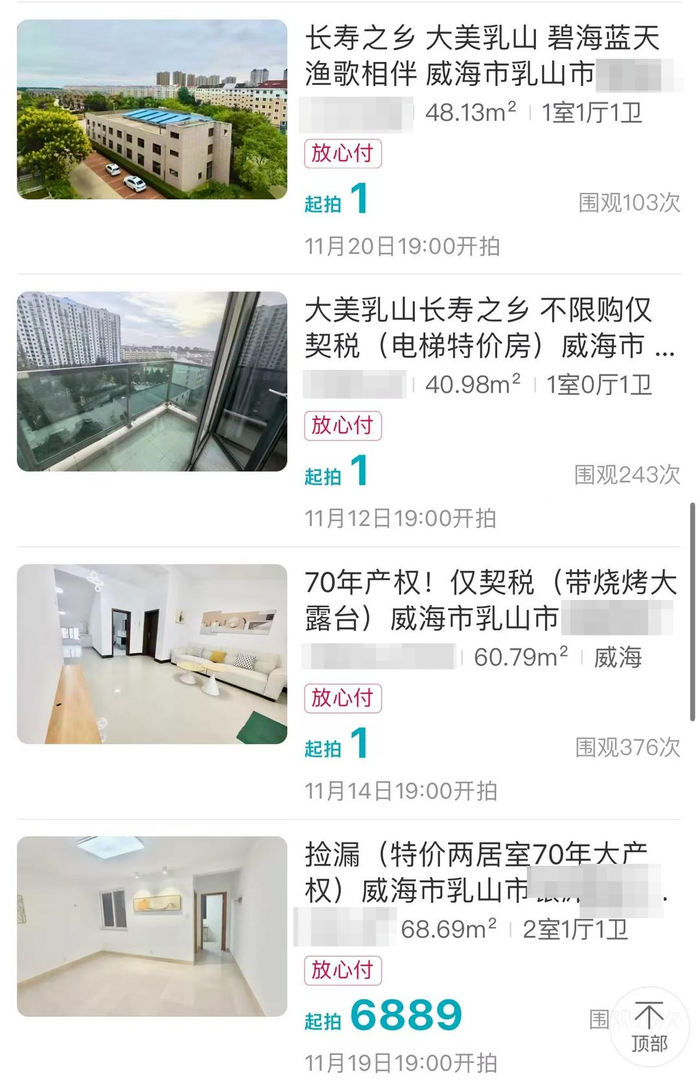 ▲拍卖公司后续还将推出1元起拍的房屋，但不再设“封顶价” 。图源：拍卖公司网页
