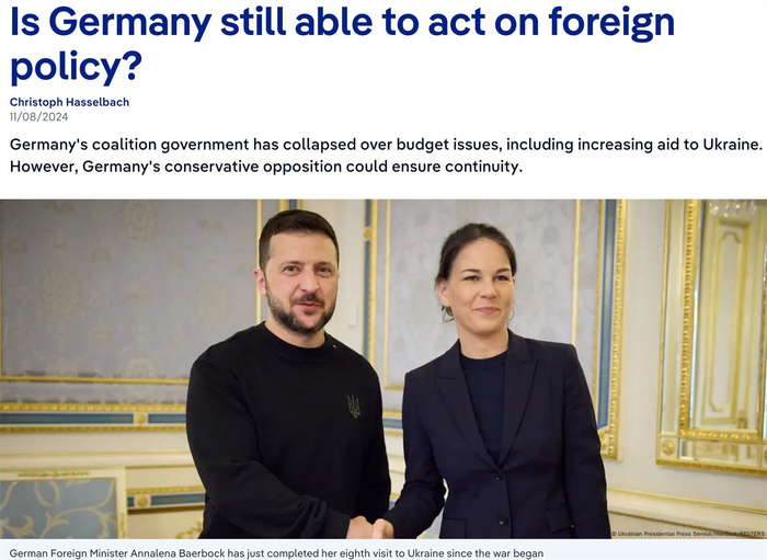 △“德国之声”网站刊文分析德国执政联盟因预算问题崩溃后是否还能继续其支持乌克兰的外交政策
