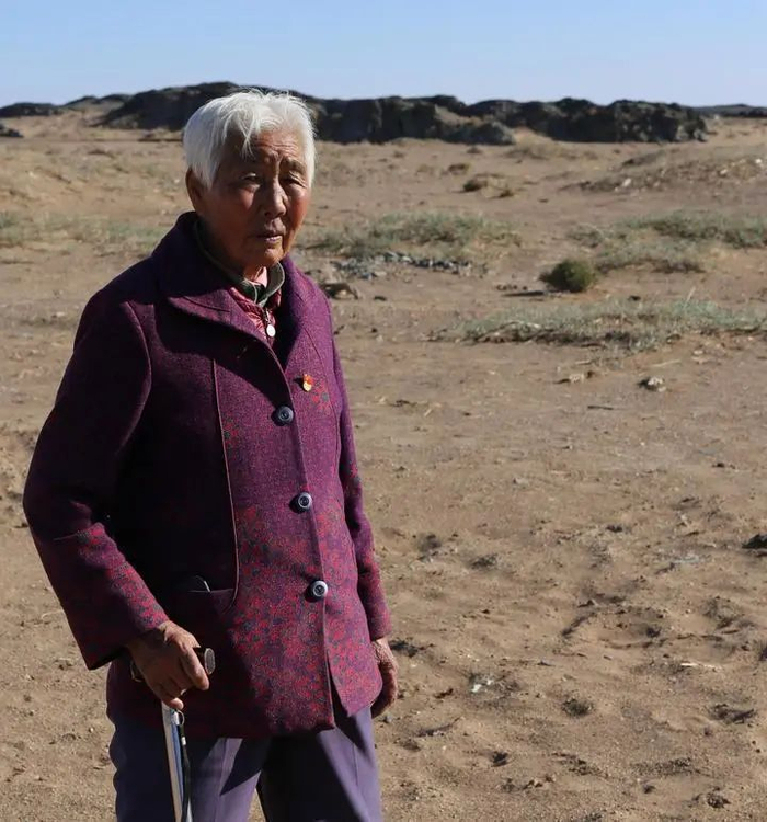 尼玛老人拄着拐，行走在边境上。新华每日电讯记者张典标摄