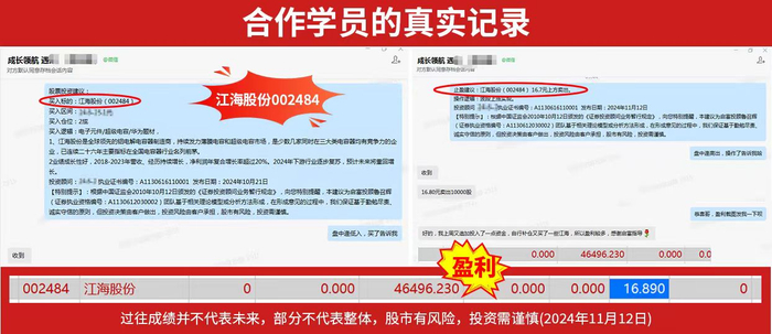 投顾机构给记者发送的炒股赚钱案例。
