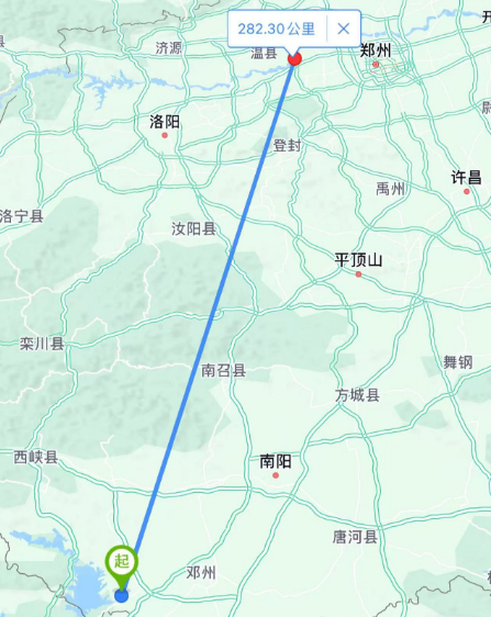 （陶岔渠首-穿黄工程直线距离）