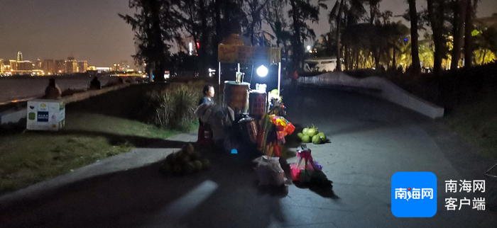 图为西秀海滩往观海台方向，流动摊贩在亲海步行道占道经营。