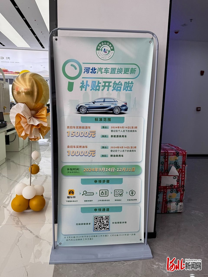 10月29日，石家庄市比亚迪4S店内张贴的以旧换新流程。 河北日报记者白 云摄