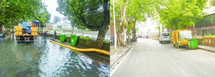 ▲荷塘区戴家岭路海绵项目建设前后对比。 通讯员 供图