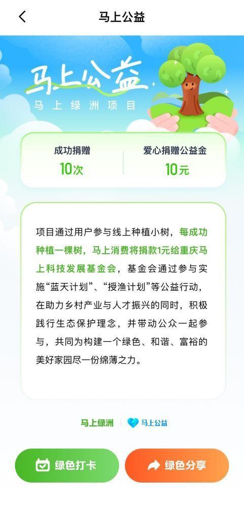 ▲马上绿洲“种植1棵树”活动截图，图源：马上消费官方