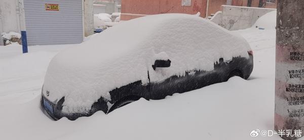 △黑龙江鹤岗部分地区积雪已快淹没汽车。