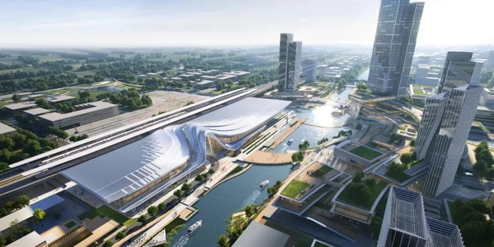 慈溪高铁站鸟瞰效果图。