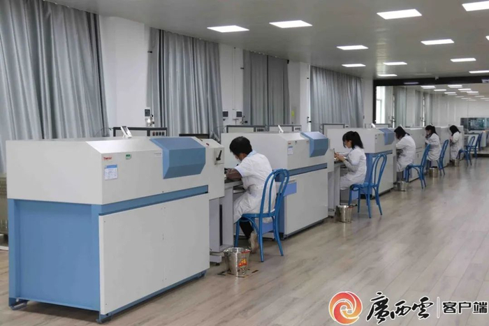 在广西盛隆冶金有限公司研发中心，科研人员开展开发研究工作。