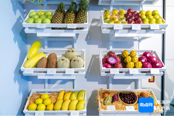 琳琅满目的热带水果亮相外交部海南自由贸易港全球推介活动互动区。记者 曹志 摄