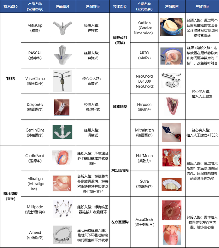 介入修复不同技术路径的代表产品