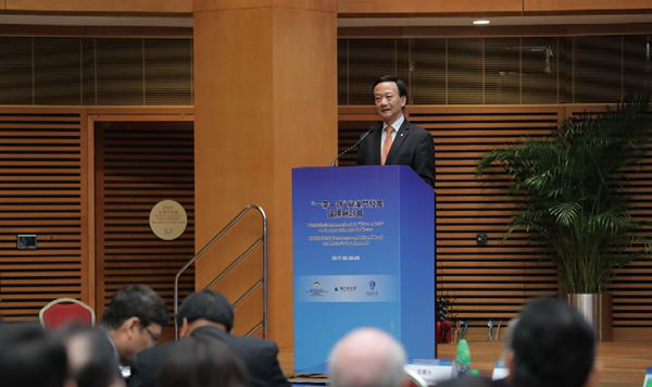 2017年6月8-9日，“一带一路”与澳门发展国际研讨会在澳门举行。图为刘艺良在会中致辞