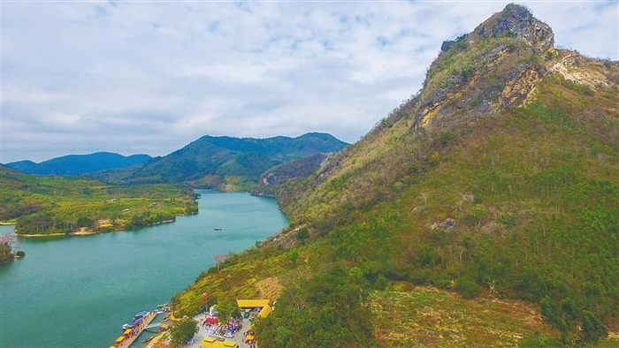 　　鸟瞰昌江黎族自治县七叉镇昌化江畔的秀美风光。海南日报记者 张茂 摄