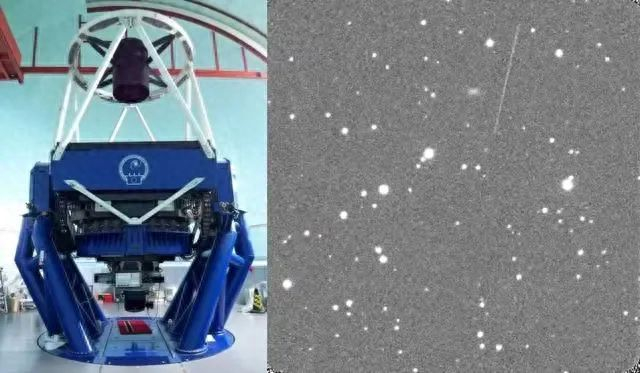 丽江2.4米望远镜（左图）和近地小行星2024 XA1（右图中亮线）中国科学院云南天文台 供图