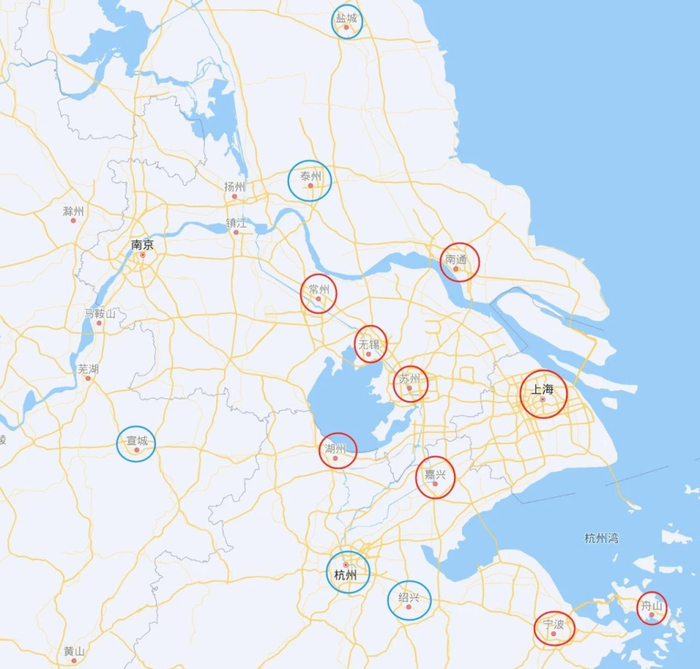 上海大都市圈范围内14座城市。澎湃新闻资料图