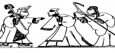 山东武斑祠画像“汉使者”与“王陵母”拓片线描图（局部） 图片由作者提供