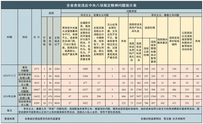 2024年11月全省查处违反中央八项规定精神问题统计指标表