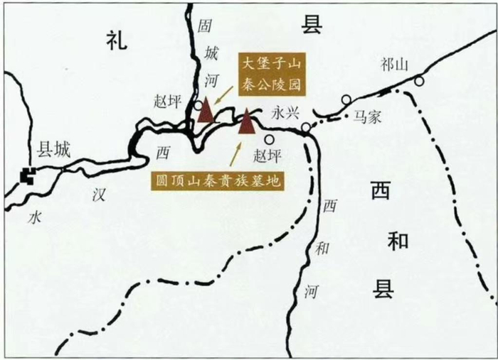 秦西垂陵区墓葬位置示意图。