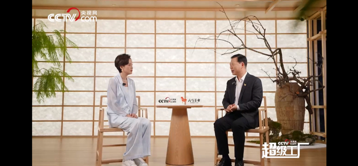图为八马茶业总经理吴清标与央视网主持人常婷展开深度对谈