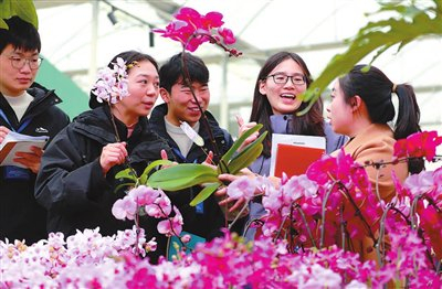 　　在成都市温江区南美农业园区，博士服务站师生了解当地特色花卉产业。