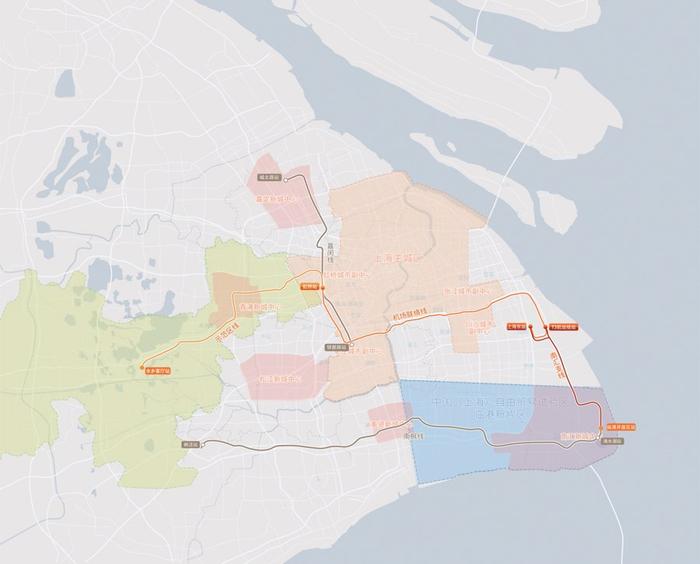 上海在建及已建五条市域铁路走向图。