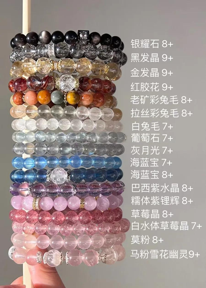 水晶手串“老玩家”分享的不同水晶，来自小红书用户@七七是小猫