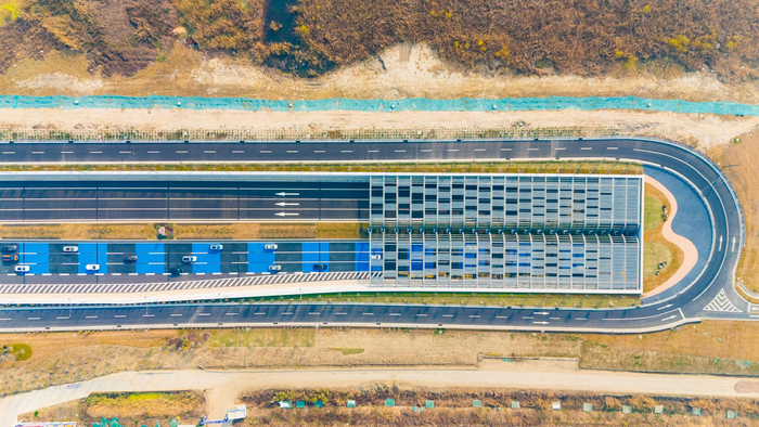 竺山湖隧道入口外景航拍