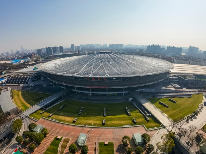 　　2024年12月30日拍摄的铁路上海南站外景（无人机照片）。近期，铁路上海南站提档升级工程接近尾声。新华社记者 王翔 摄
