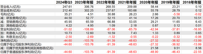 小鹏汽车2018年以来利润表摘要（数据来源：Choice）