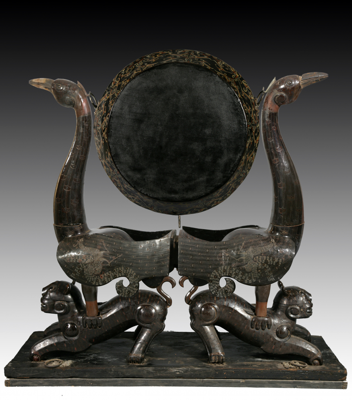 虎座凤鸟悬鼓（出土年代：战国，出土地址：荆州市沙市区天星观二号楚墓出土）荆州博物馆供图