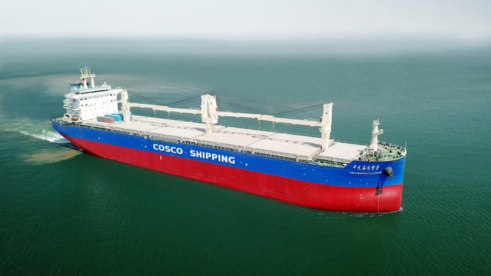 获得国内首笔水上运输业转型金融贷款的系列船之一。图源：中远海运