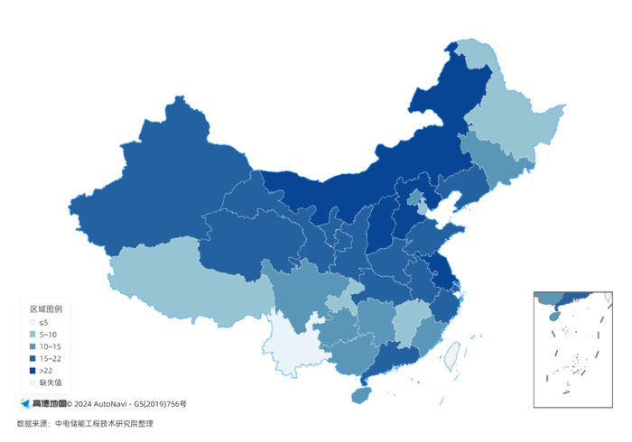 图：2024H1储能政策支持力分级区域地图